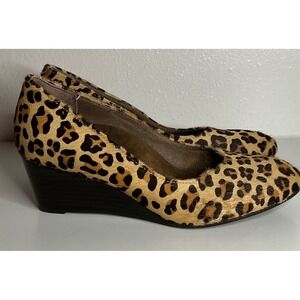 Vionic Antonia Leopard Print Calf Hair Wedge Orthotic Comfort Shoes 6.5 Office